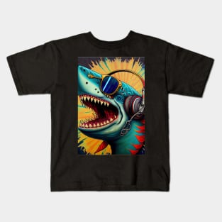 Psychedelic Shark with Sunglasses and Headphones Kids T-Shirt